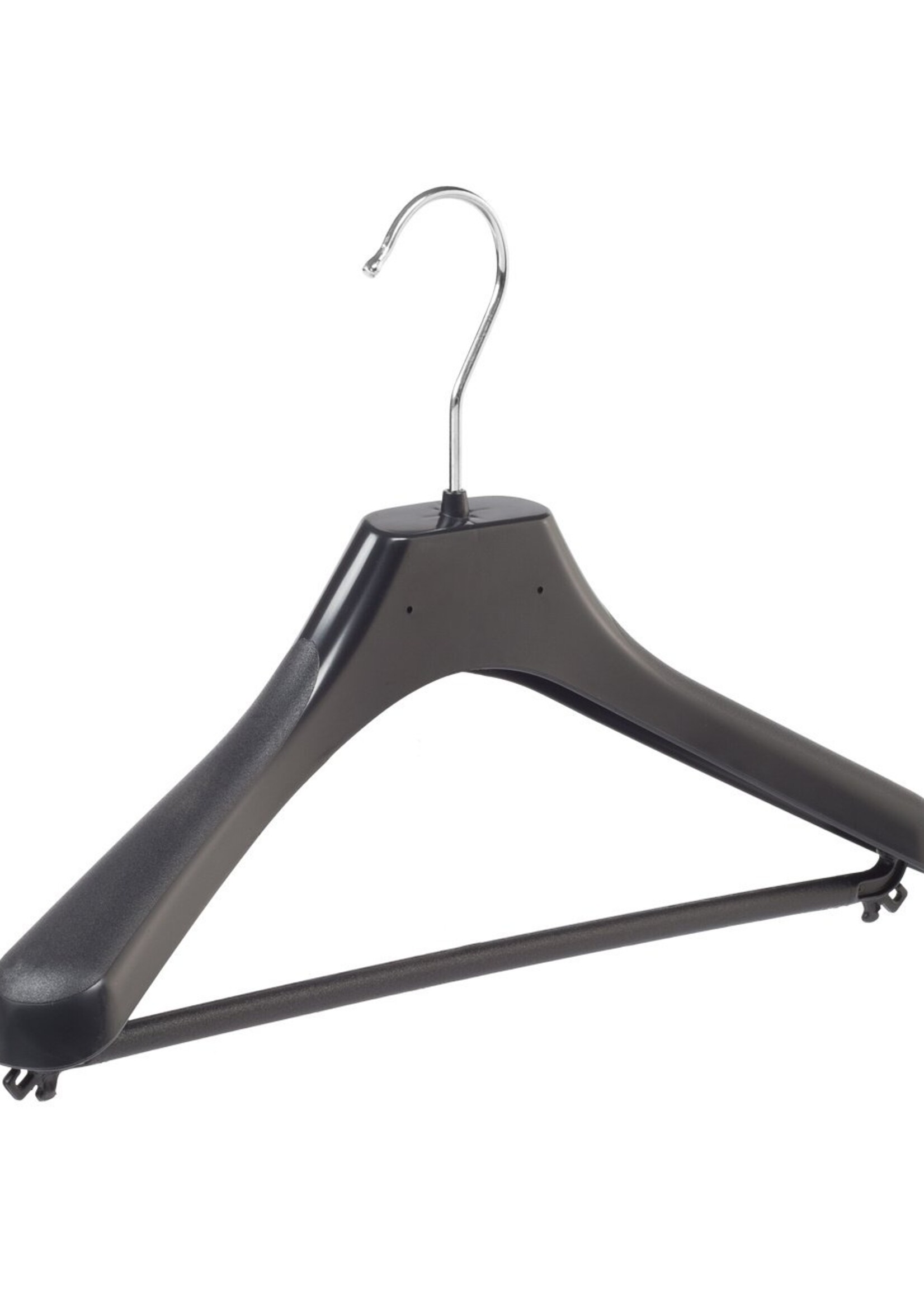 Cintre veste / costume (galbé) plastique noir avec épaules larges et barre