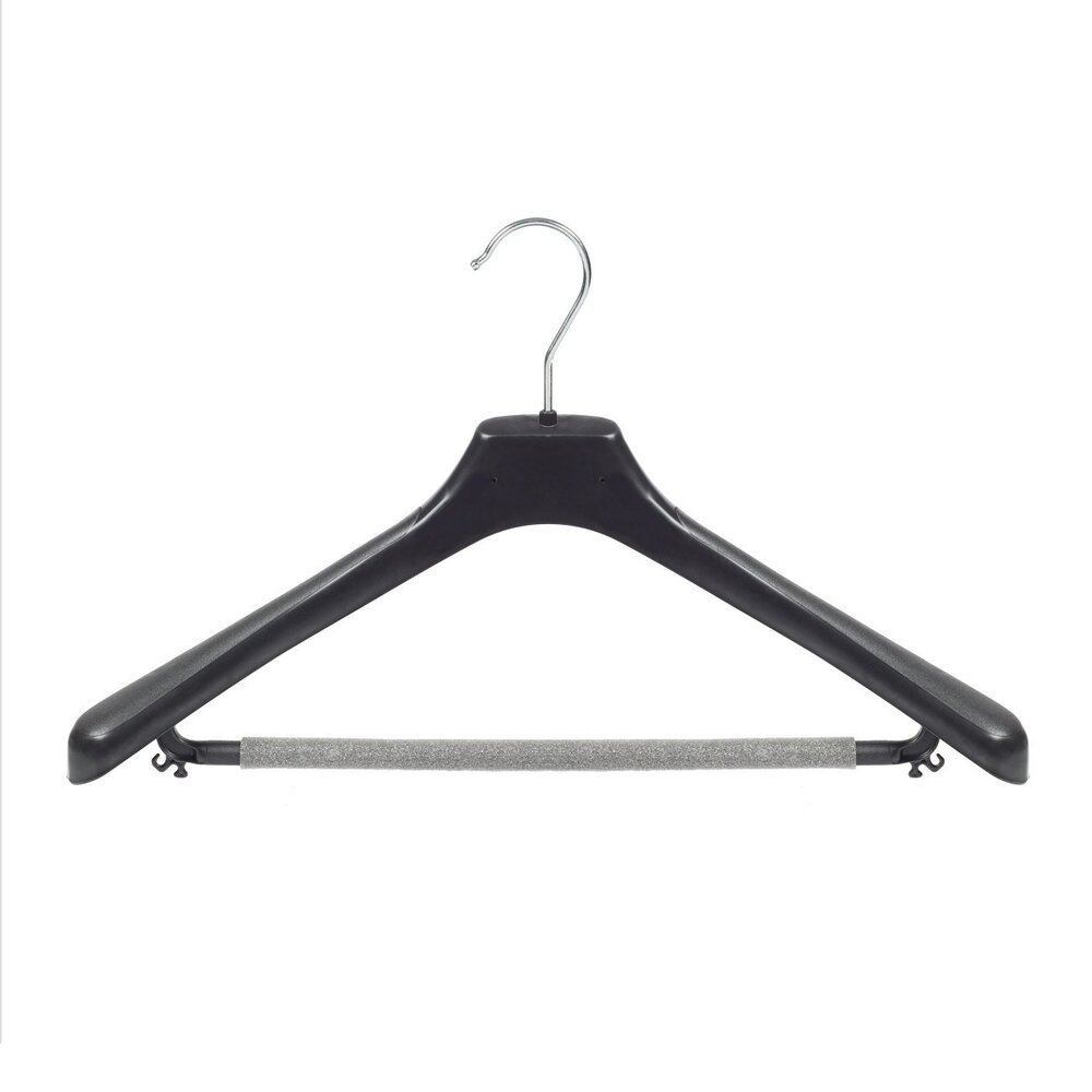 Cintre veste / costume (galbé) plastique noir avec épaules larges et barre antidérapente (mousse 2 mm) Cintre veste / costume (galbé) plastique noir avec épaules larges et barre antidérapente (mousse 2 mm)