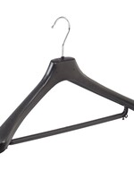 Cintre veste / costume (galbé) plastique noir avec épaules larges et barre