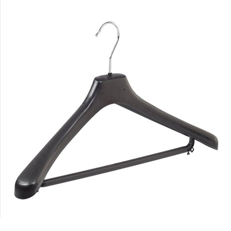 Cintre veste / costume (galbé) plastique noir avec épaules larges et barre Cintre veste / costume (galbé) plastique noir avec épaules larges et barre