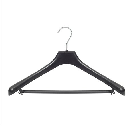Cintre veste / costume (galbé) plastique noir avec épaules larges et barre Cintre veste / costume (galbé) plastique noir avec épaules larges et barre