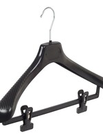 Cintre veste / costume (galbé) plastique noir avec épaules larges et pinces antidérapantes