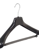 Cintre veste / costume (galbé) plastique noir avec épaules larges et barre antidérapente (mousse 2 mm)