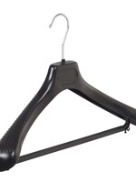 Cintre veste / costume (galbé) plastique noir avec épaules larges et barre