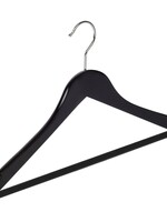 Cintre blouse / chemise (galbé) bois hêtre laqué noir avec encoches et barre antidérapant
