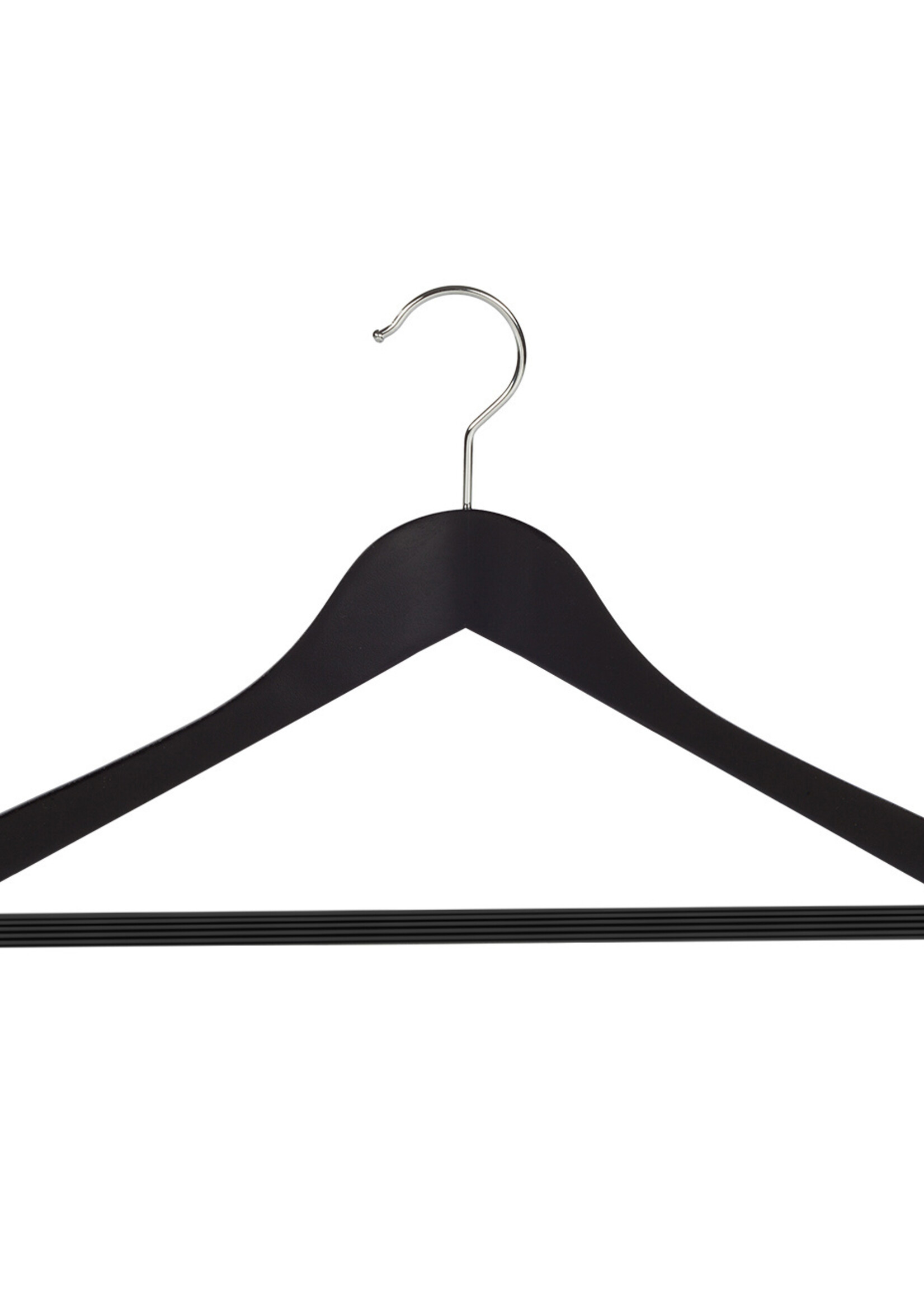 Cintre blouse / chemise (galbé) bois hêtre laqué noir avec encoches et barre antidérapant