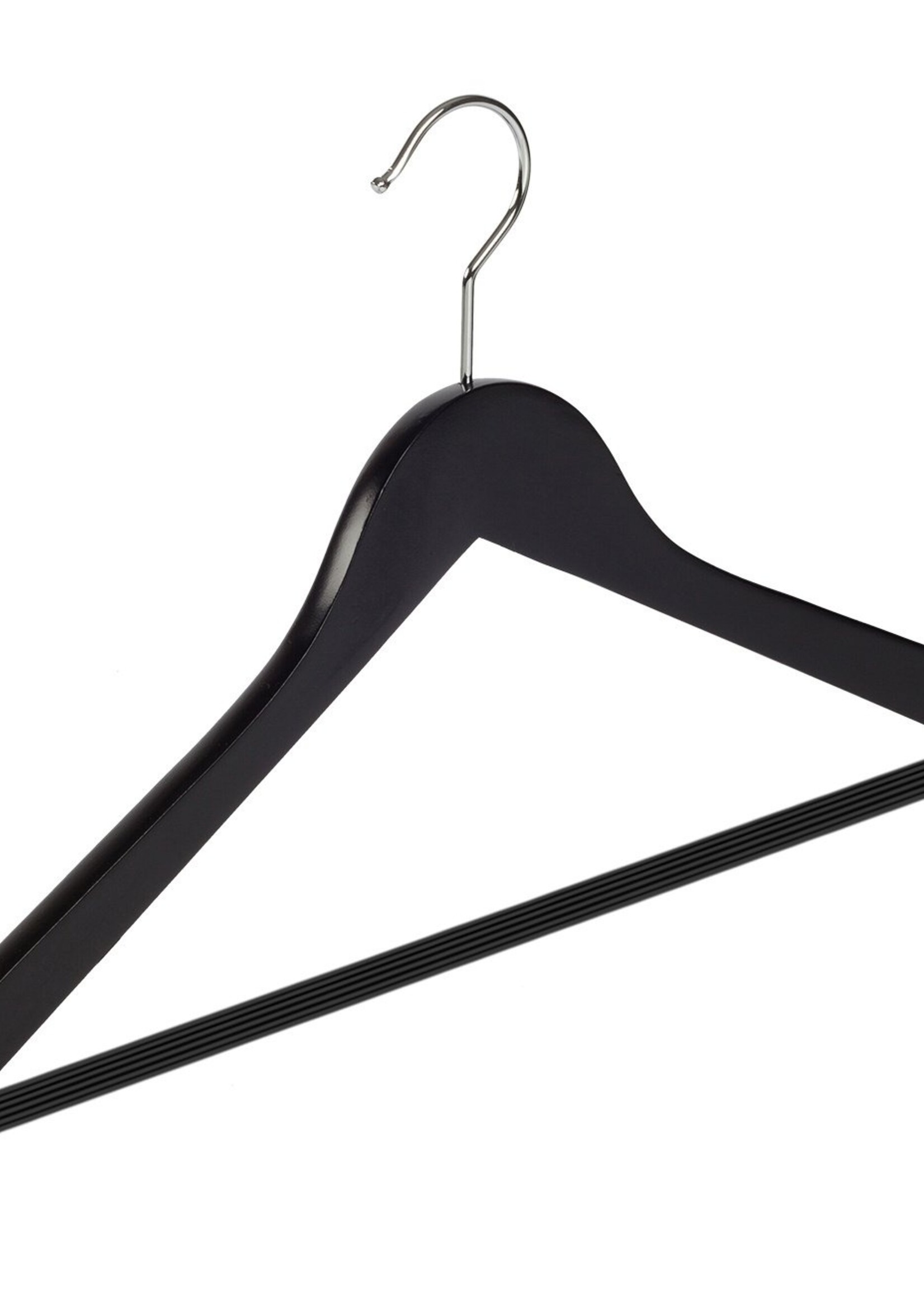 Cintre blouse / chemise (galbé) bois hêtre laqué noir avec barre antidérapant