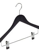 Cintre blouse / chemise (galbé) bois hêtre laqué noir avec pinces antidérapantes