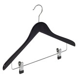 Cintre blouse / chemise (galbé) bois hêtre laqué noir avec pinces antidérapantes Cintre blouse / chemise (galbé) bois hêtre laqué noir avec pinces antidérapantes