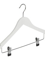 Cintre blouse / chemise (galbé) bois hêtre laqué blanc avec encoches et pinces antidérapantes