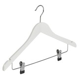 Cintre blouse / chemise (galbé) bois hêtre laqué blanc avec encoches et pinces antidérapantes Cintre blouse / chemise (galbé) bois hêtre laqué blanc avec encoches et pinces antidérapantes