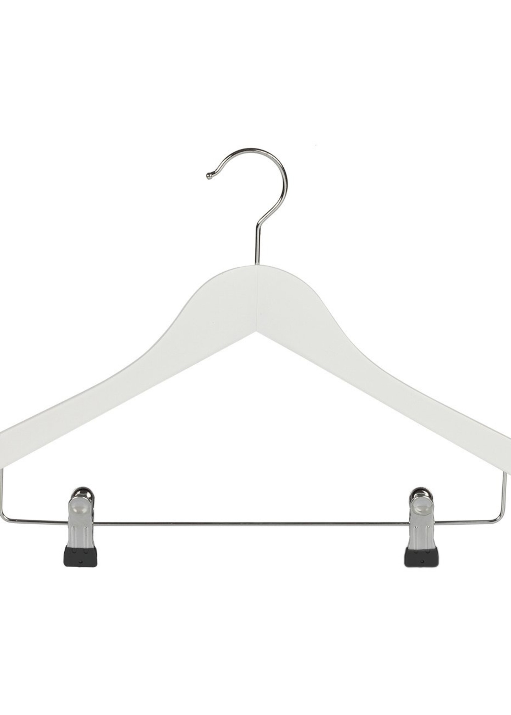 Cintre blouse / chemise (galbé) bois hêtre laqué blanc avec encoches et pinces antidérapantes