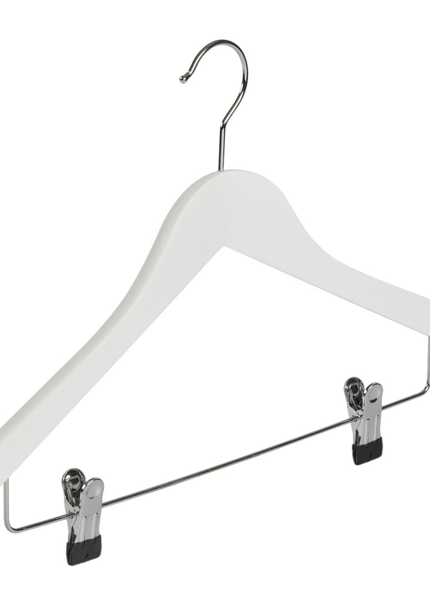 Cintre blouse / chemise (galbé) bois hêtre laqué blanc avec pinces antidérapantes