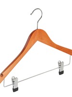 Cintre blouse / chemise (galbé) bois hêtre teinté cerisier avec encoches et pinces antidérapantes