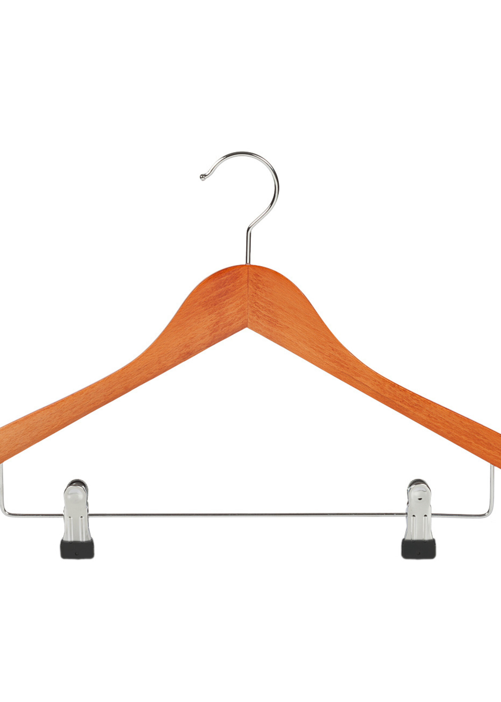 Cintre blouse / chemise (galbé) bois hêtre teinté cerisier avec encoches et pinces antidérapantes