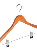 Cintre blouse / chemise (galbé) bois hêtre teinté cerisier avec pinces antidérapantes