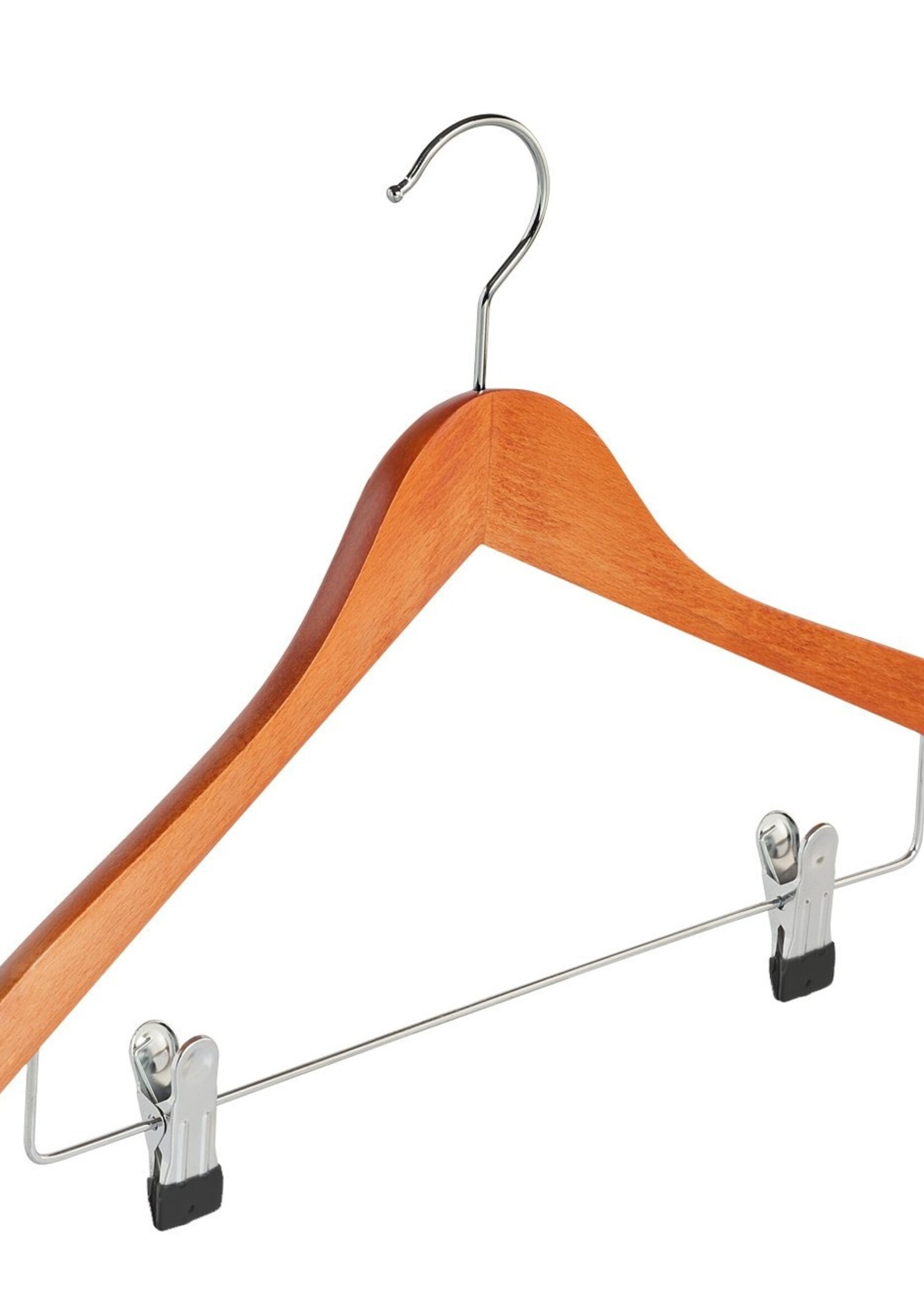 Cintre blouse / chemise (galbé) bois hêtre teinté cerisier avec pinces antidérapantes