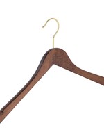 Cintre blouse / chemise (galbé) bois hêtre teinté noyer avec crochet doré et encoches