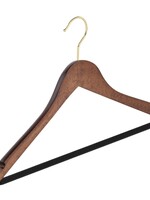 Cintre blouse / chemise (galbé) bois hêtre teinté noyer avec crochet doré, encoches et barre antidérapant