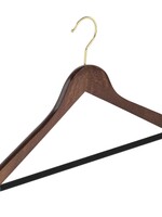 Cintre blouse / chemise (galbé) bois hêtre teinté noyer avec crochet doré et barre antidérapant