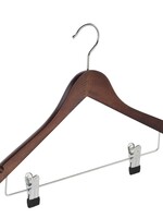 Cintre blouse / chemise (galbé) bois hêtre teinté noyer avec encoches et pinces antidérapantes