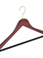 Cintre blouse / chemise (galbé) bois hêtre teinté acajou avec crochet doré et barre antidérapant