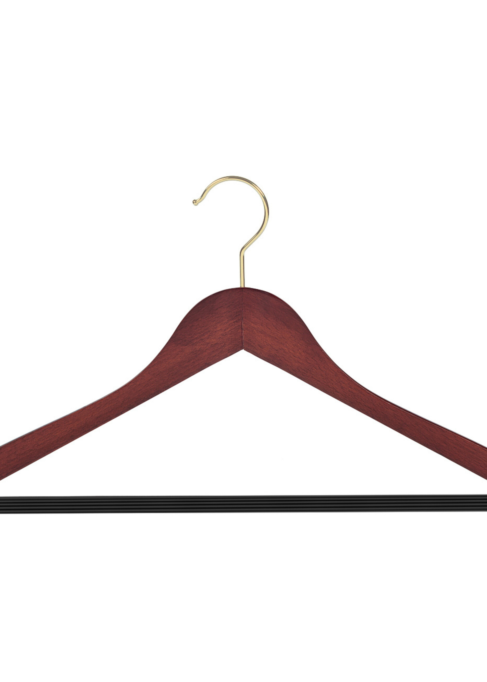 Cintre blouse / chemise (galbé) bois hêtre teinté acajou avec crochet doré et barre antidérapant