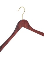 Cintre blouse / chemise (galbé) bois hêtre teinté acajou avec crochet doré et encoches