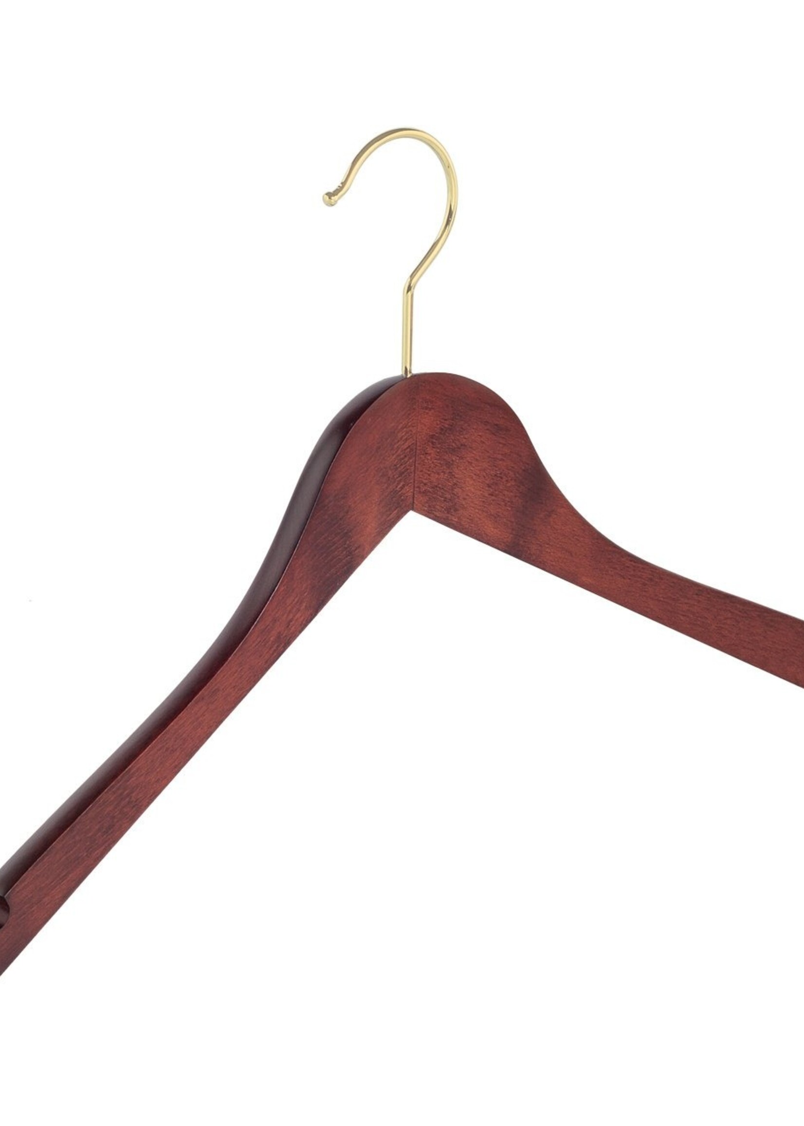 Cintre blouse / chemise (galbé) bois hêtre teinté acajou avec crochet doré et encoches