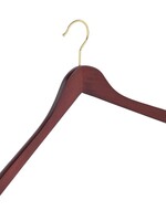 Cintre blouse / chemise (galbé) bois hêtre teinté acajou avec crochet doré