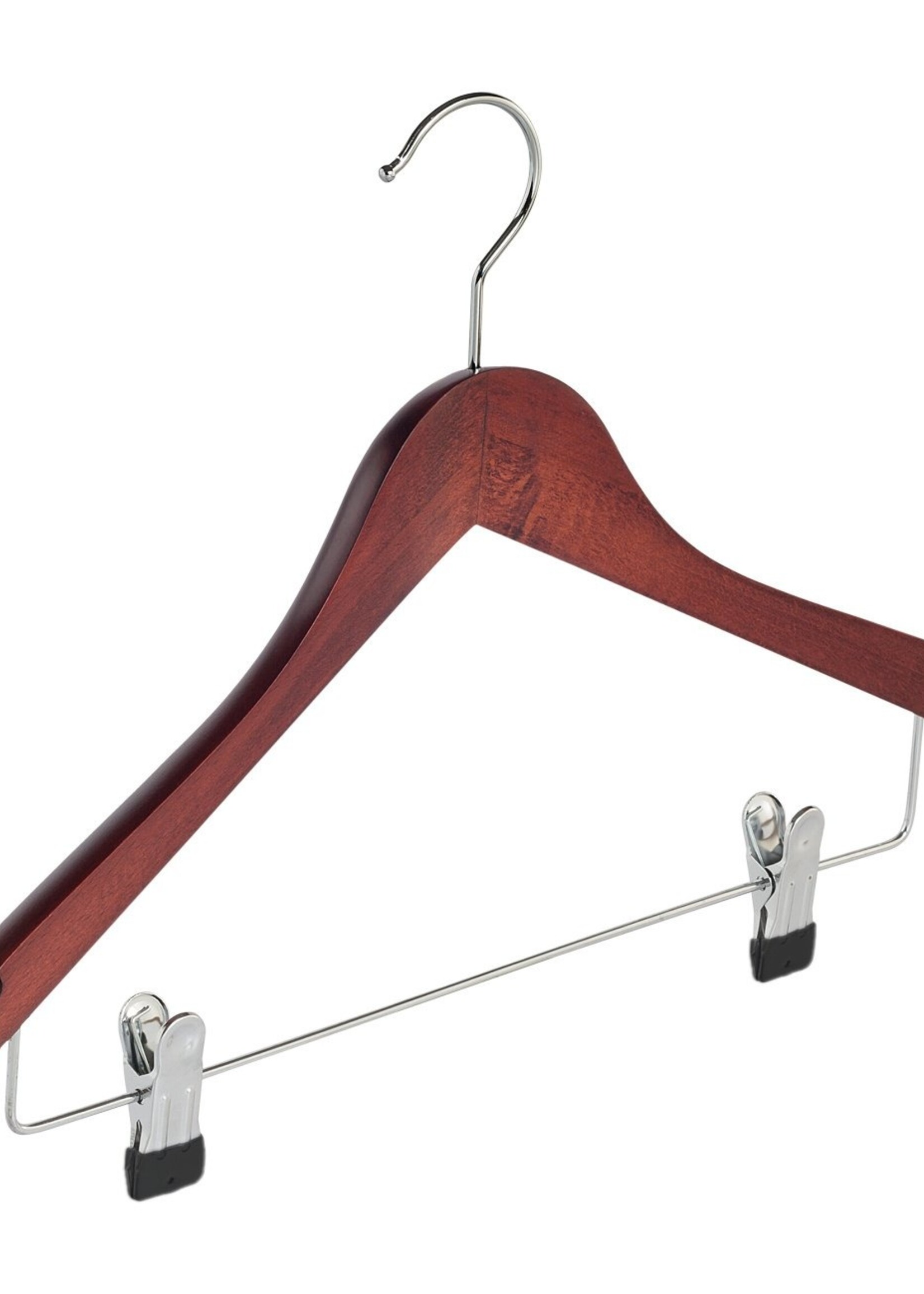 Cintre blouse / chemise (galbé) bois hêtre teinté acajou avec encoches et pinces antidérapantes