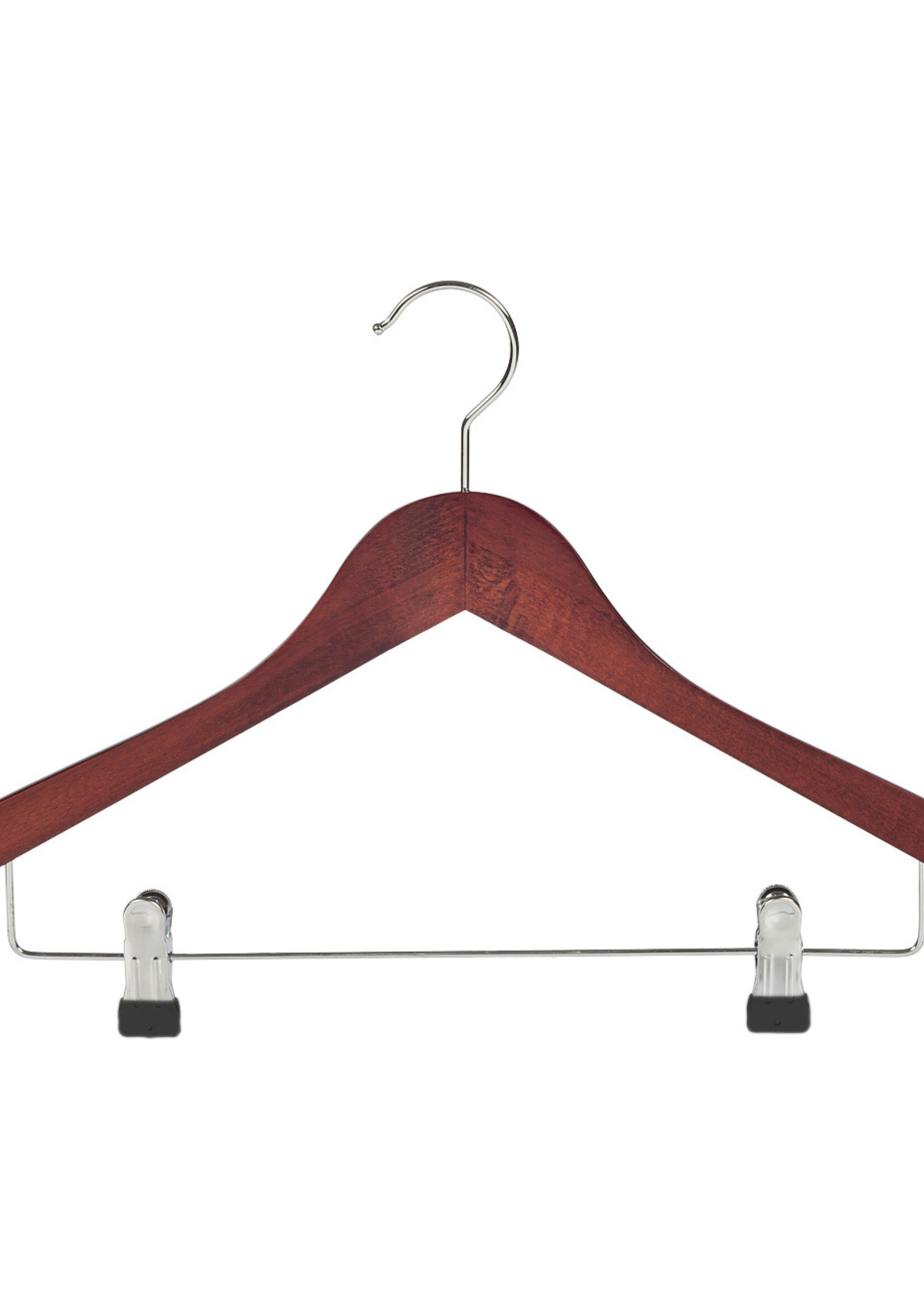 Cintre blouse / chemise (galbé) bois hêtre teinté acajou avec encoches et pinces antidérapantes