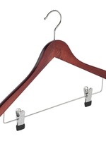 Cintre blouse / chemise (galbé) bois hêtre teinté acajou avec pinces antidérapantes