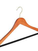 Cintre blouse / chemise (galbé) bois hêtre teinté cerisier avec crochet doré et barre antidérapant