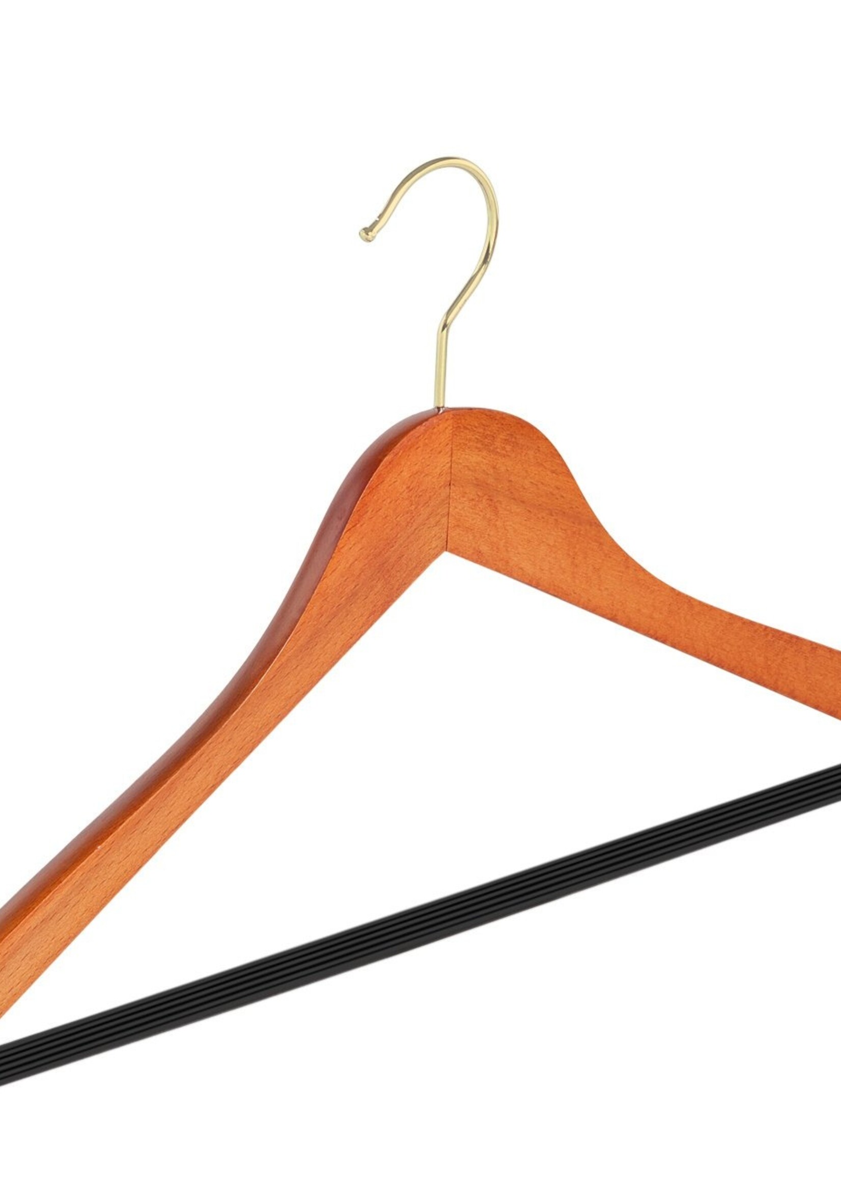 Cintre blouse / chemise (galbé) bois hêtre teinté cerisier avec crochet doré et barre antidérapant