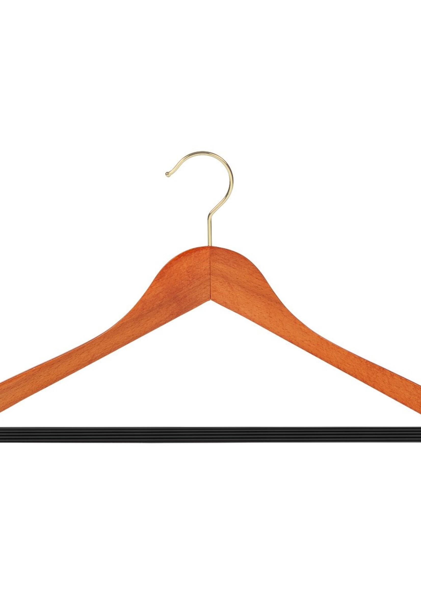 Cintre blouse / chemise (galbé) bois hêtre teinté cerisier avec crochet doré et barre antidérapant