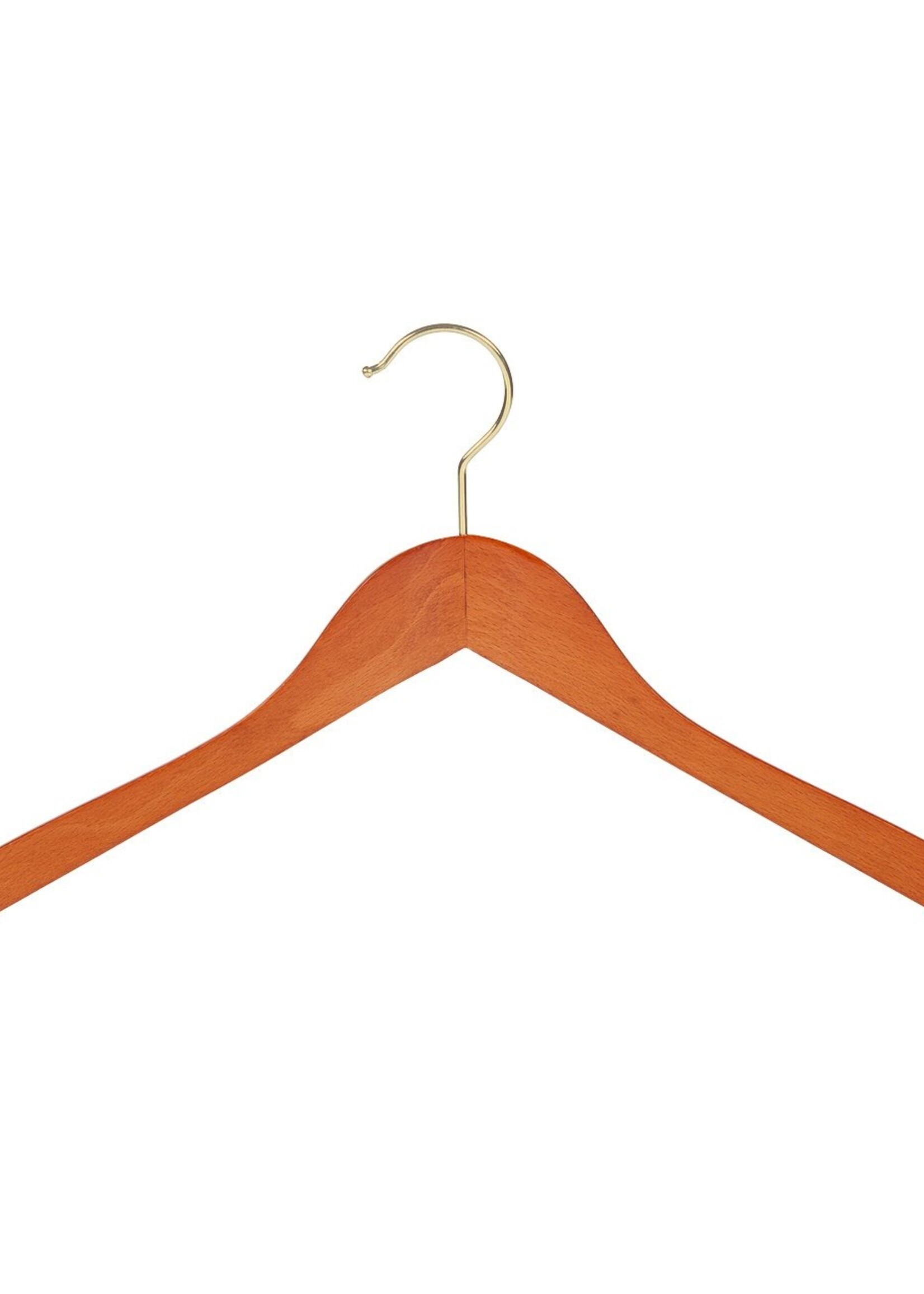 Cintre blouse / chemise (galbé) bois hêtre teinté cerisier avec crochet doré et encoches