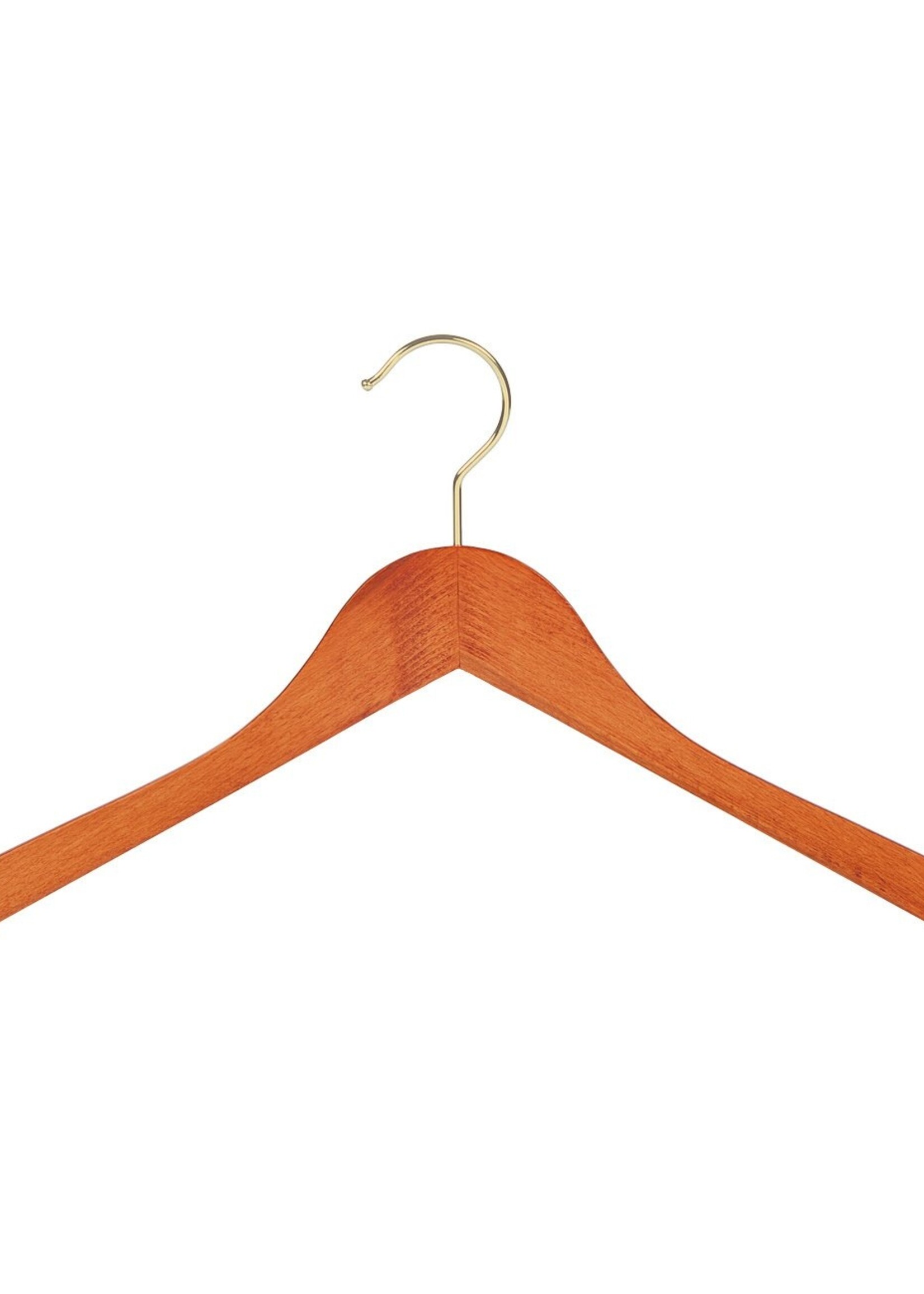 Cintre blouse / chemise (galbé) bois hêtre teinté cerisier avec crochet doré