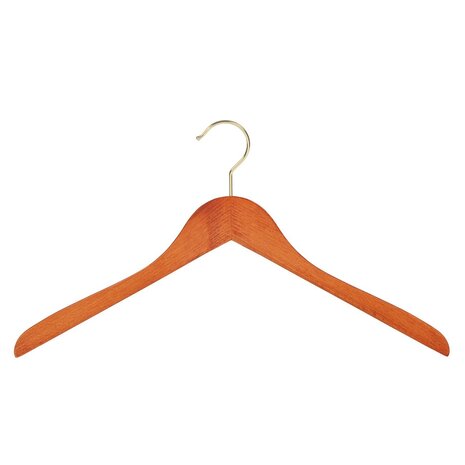 Cintre blouse / chemise (galbé) bois hêtre teinté cerisier avec crochet doré Cintre blouse / chemise (galbé) bois hêtre teinté cerisier avec crochet doré