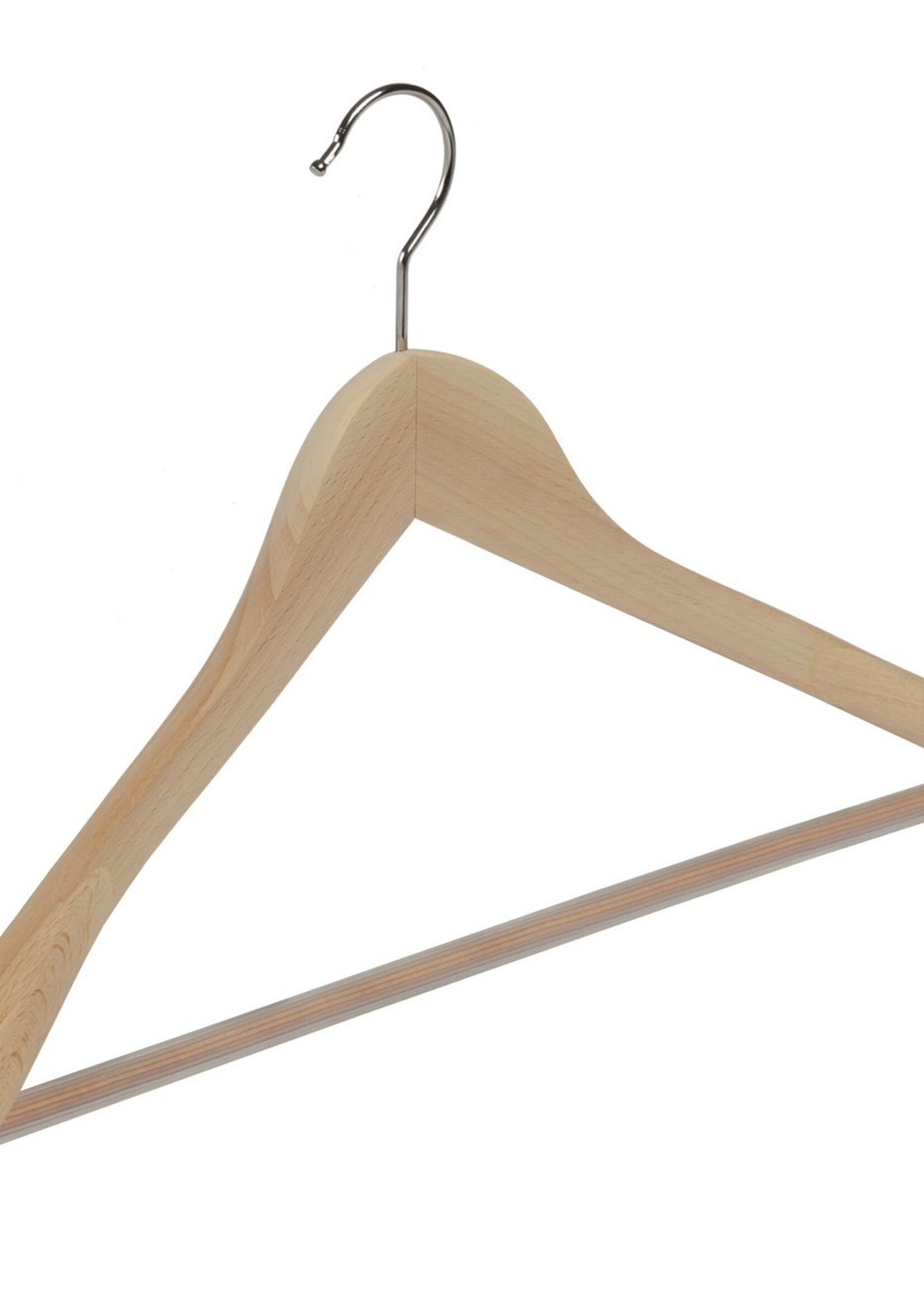 Cintre veste / costume (galbé) bois hêtre verni naturel avec épaules larges et barre antidérapante