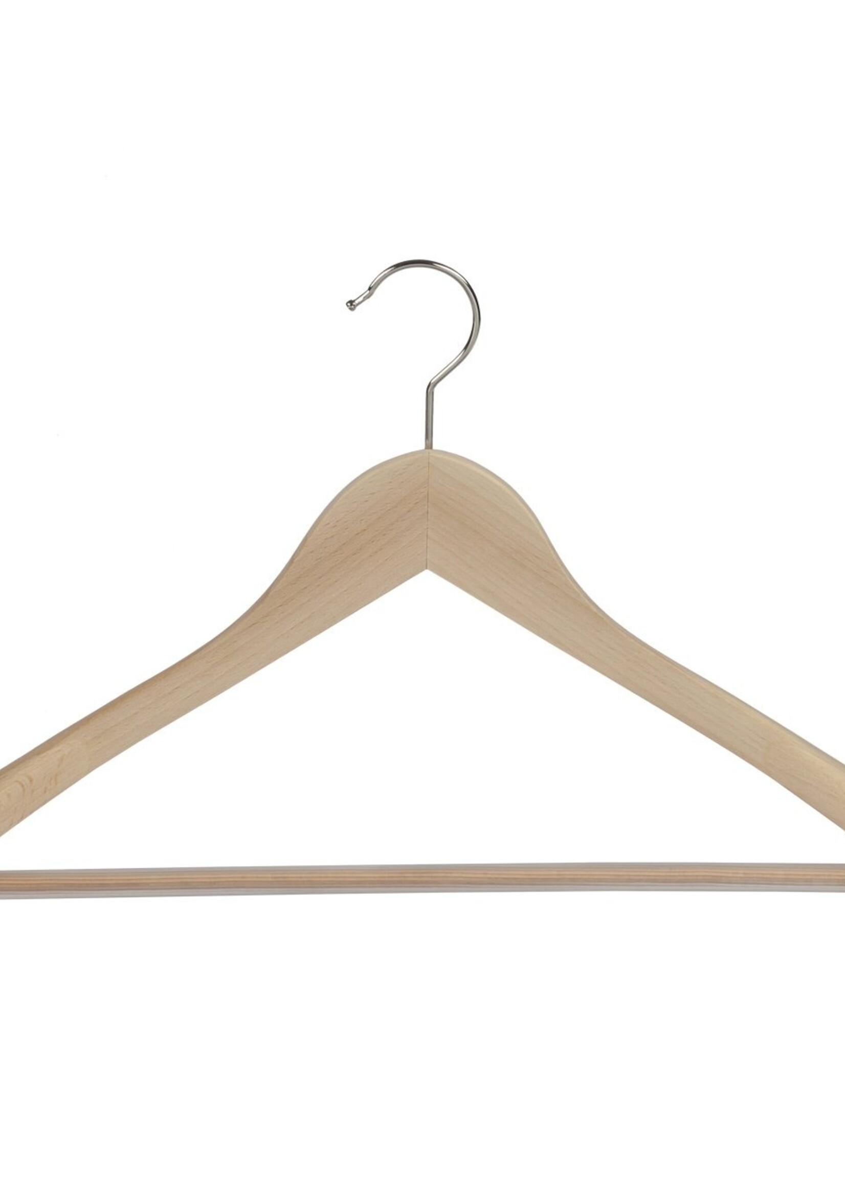 Cintre veste / costume (galbé) bois hêtre verni naturel avec épaules larges et barre antidérapante