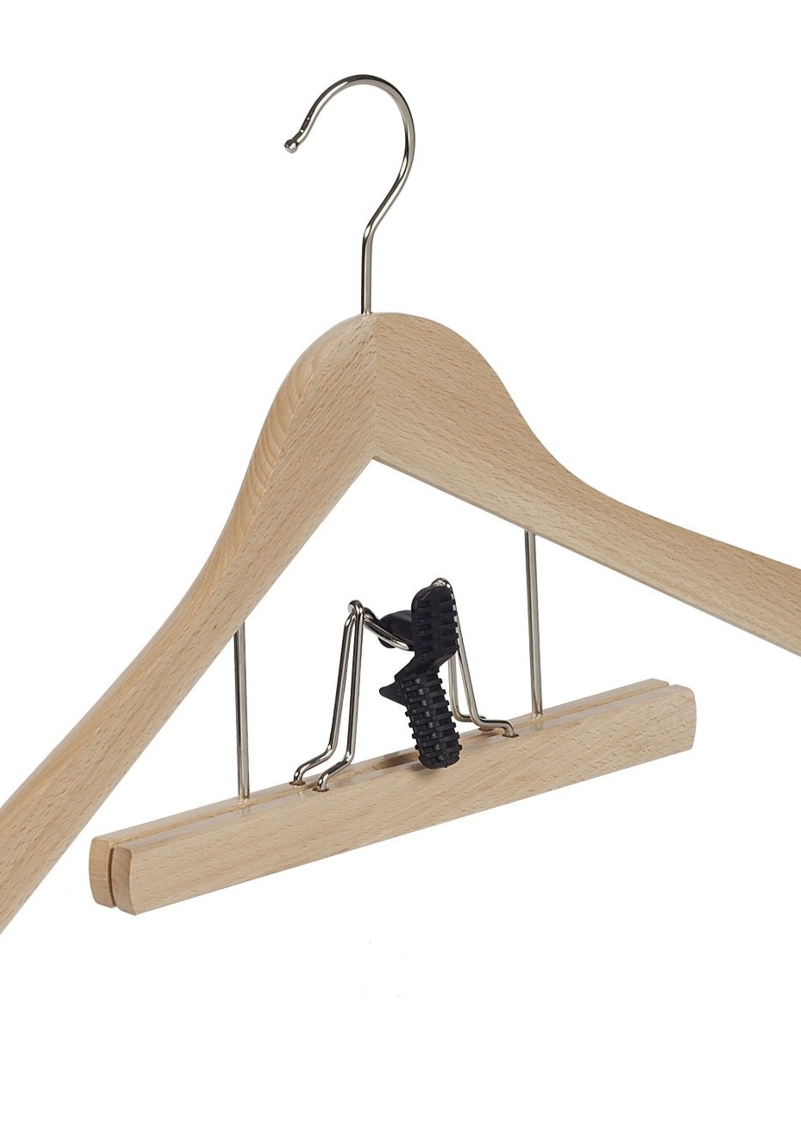 Cintre blouse / chemise (galbé) bois hêtre verni naturel avec clip pantalon