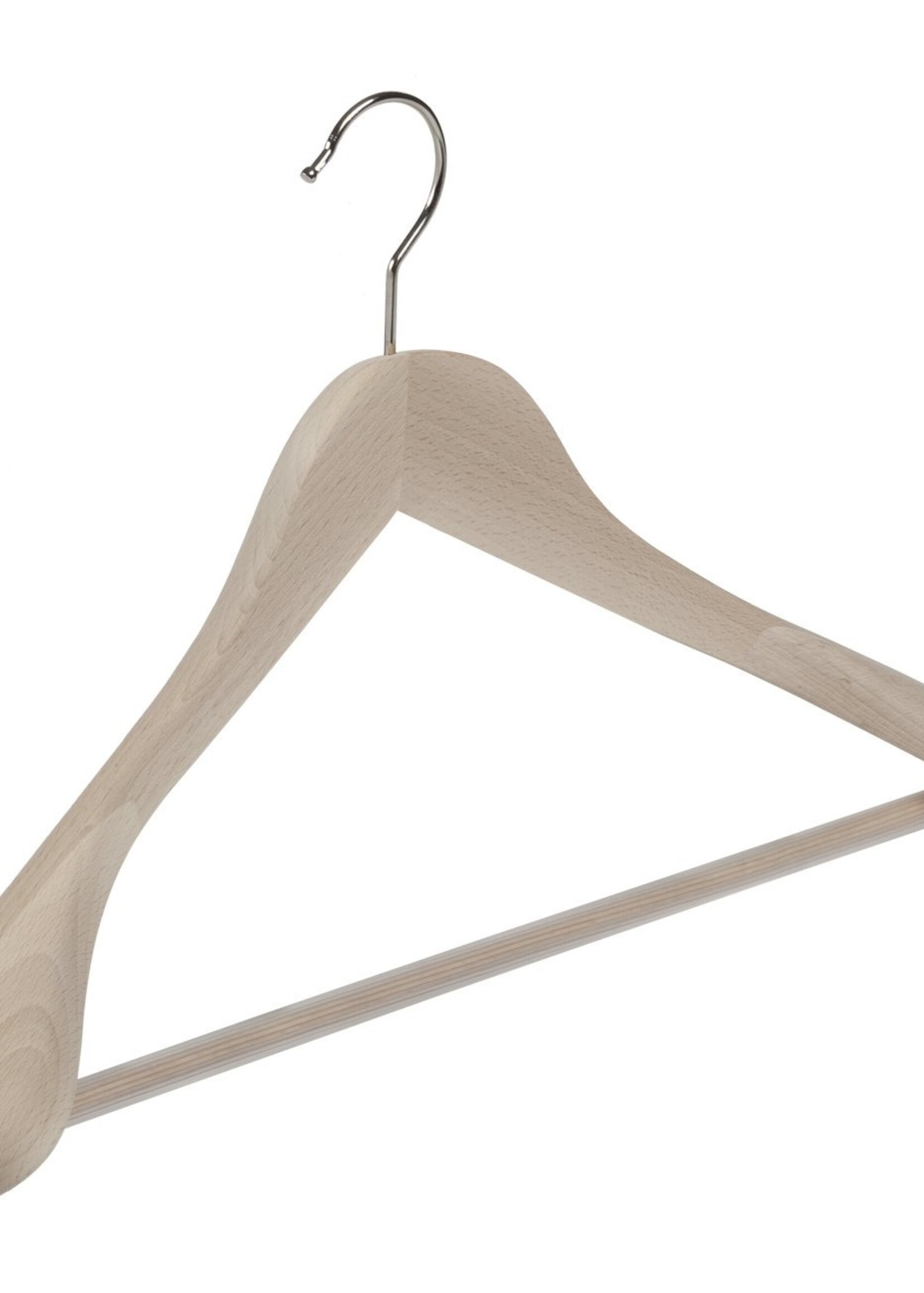 Cintre veste / costume (galbé) bois hêtre brut avec épaules larges et barre antidérapante