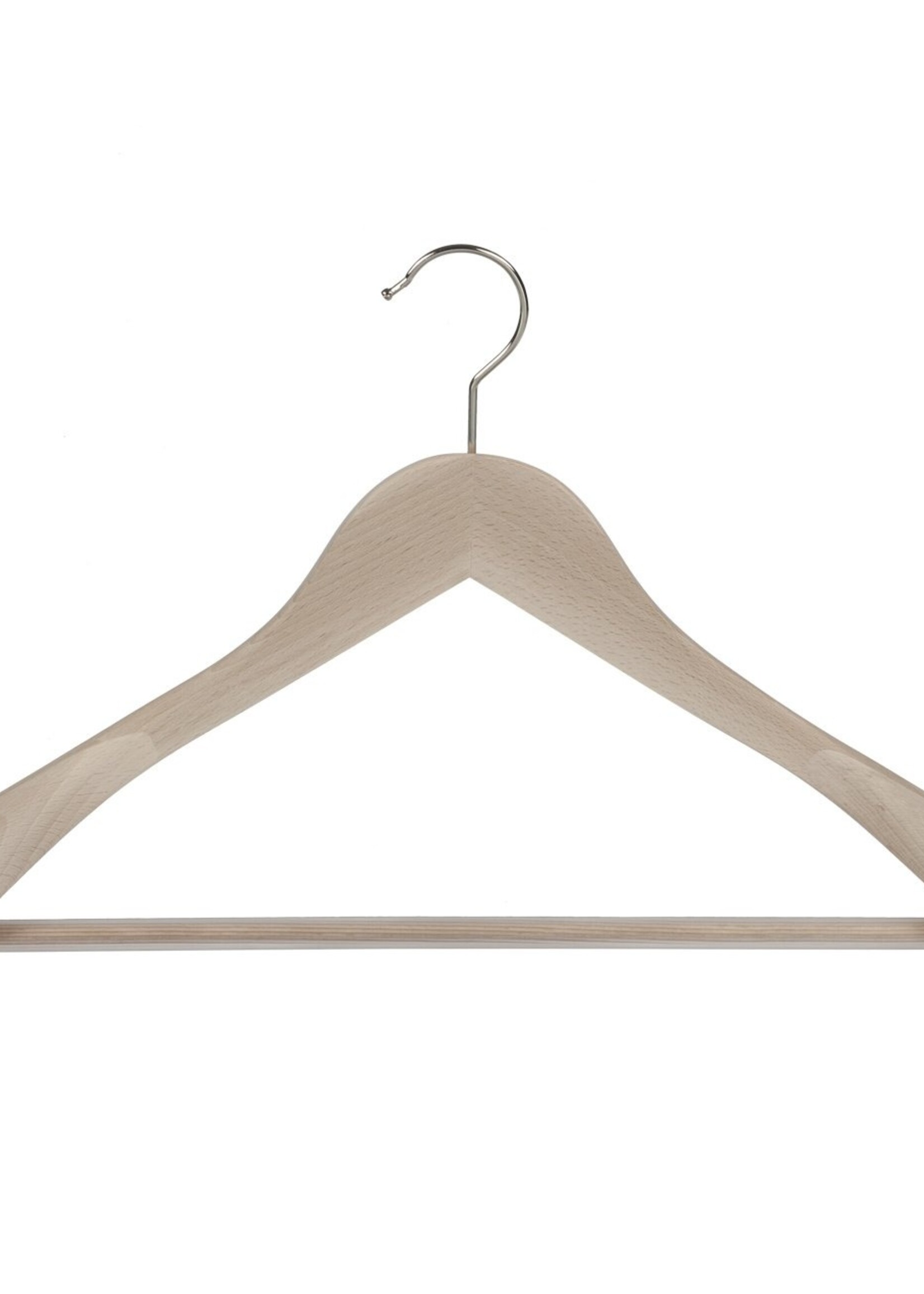 Cintre veste / costume (galbé) bois hêtre brut avec épaules larges et barre antidérapante