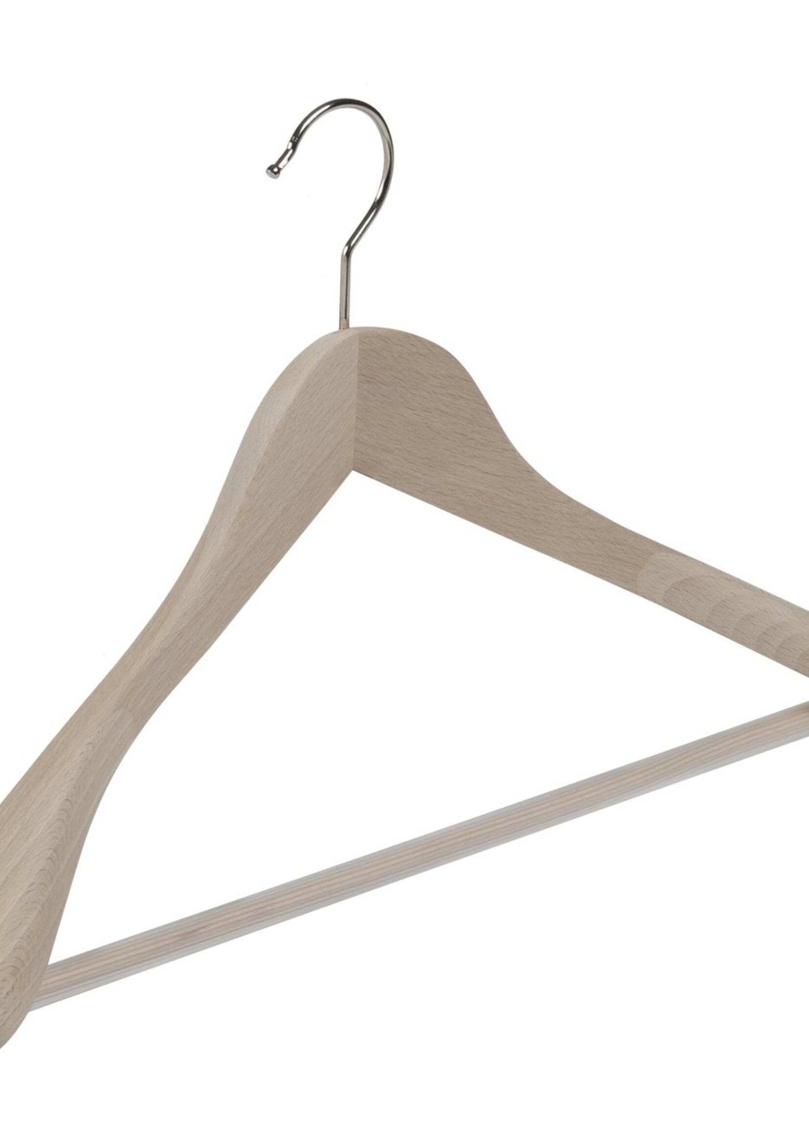 Cintre veste / costume (galbé) bois hêtre brut avec épaules larges et barre antidérapante