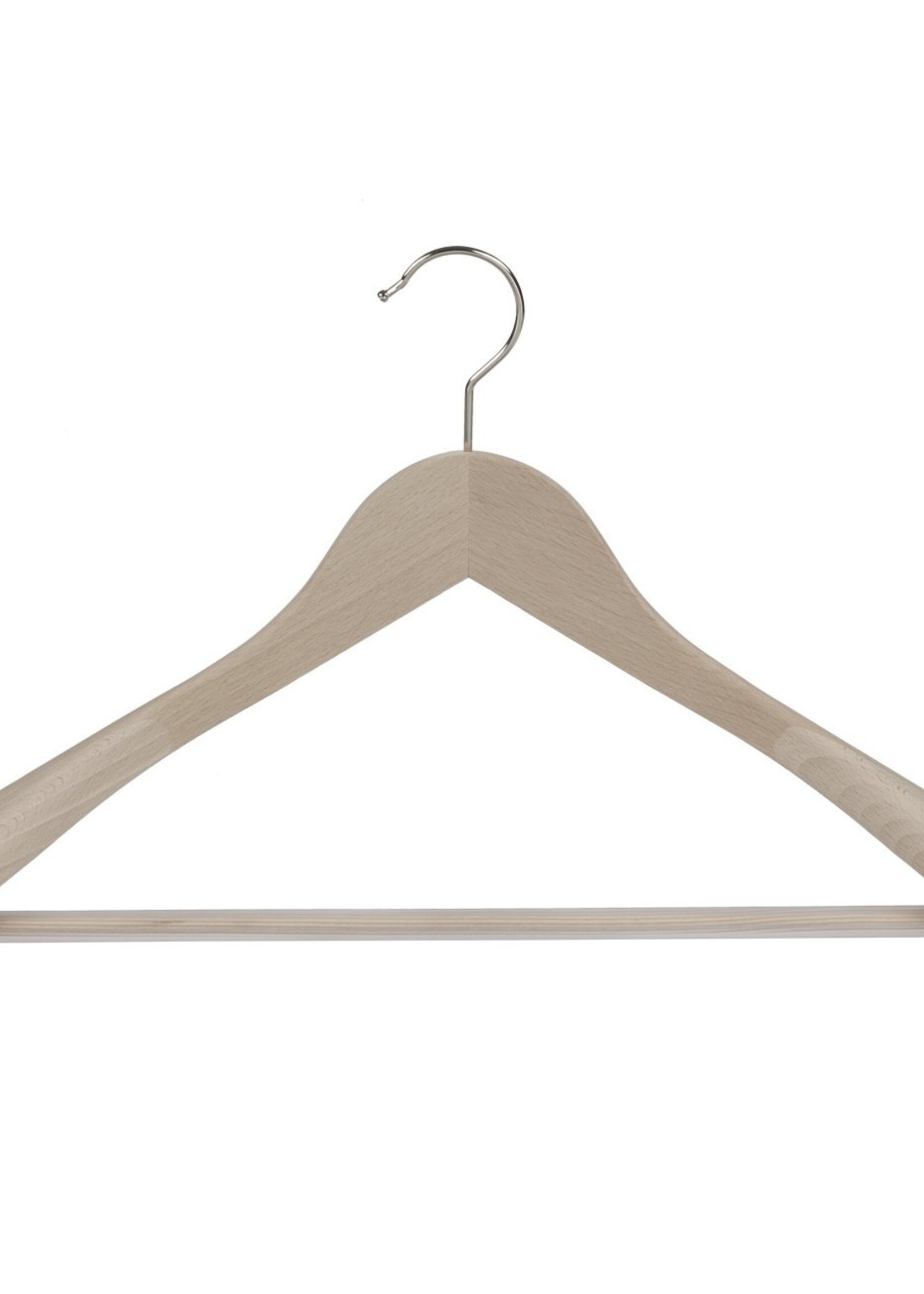 Cintre veste / costume (galbé) bois hêtre brut avec épaules larges et barre antidérapante