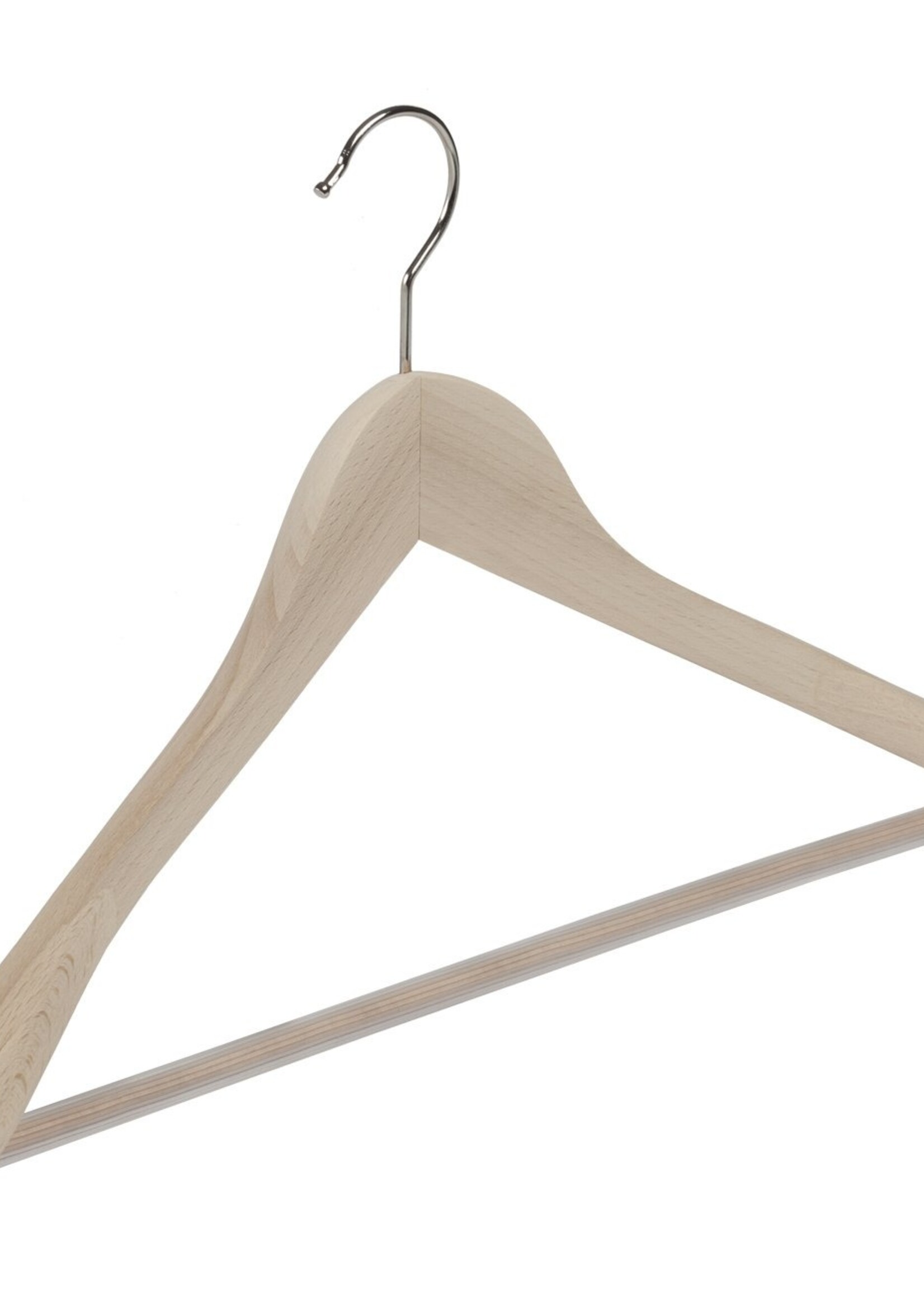 Cintre veste / costume (galbé) bois hêtre brut avec épaules larges et barre antidérapante