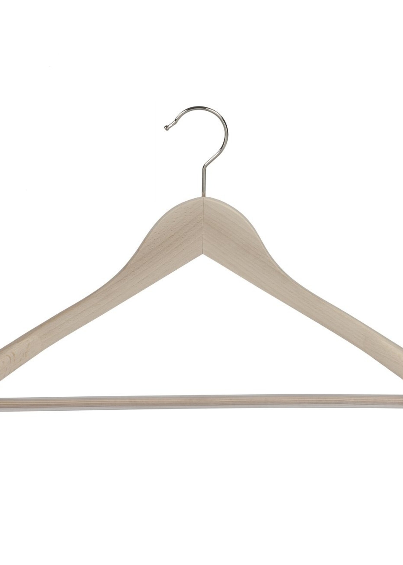 Cintre veste / costume (galbé) bois hêtre brut avec épaules larges et barre antidérapante