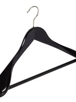 Cintre veste / costume (galbé) bois hêtre laqué noir avec épaules larges et barre antidérapant