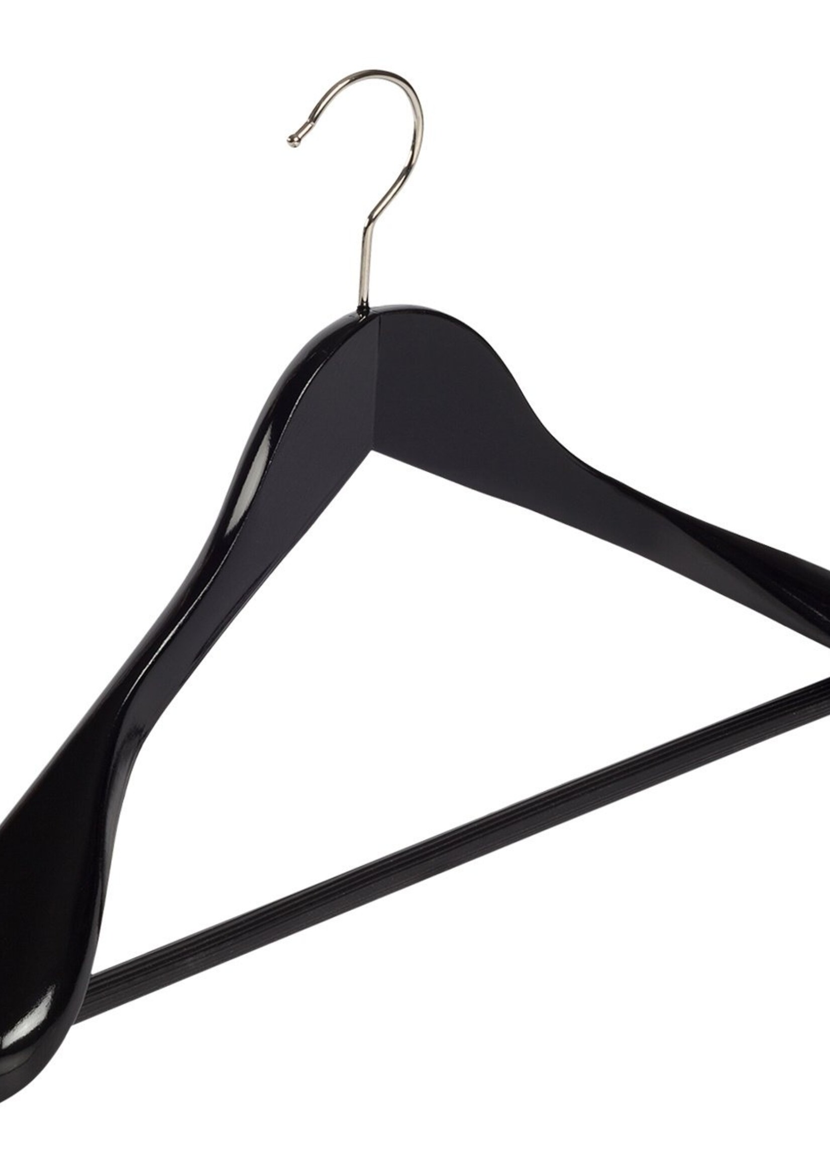 Cintre veste / costume (galbé) bois hêtre laqué noir avec épaules larges et barre antidérapant